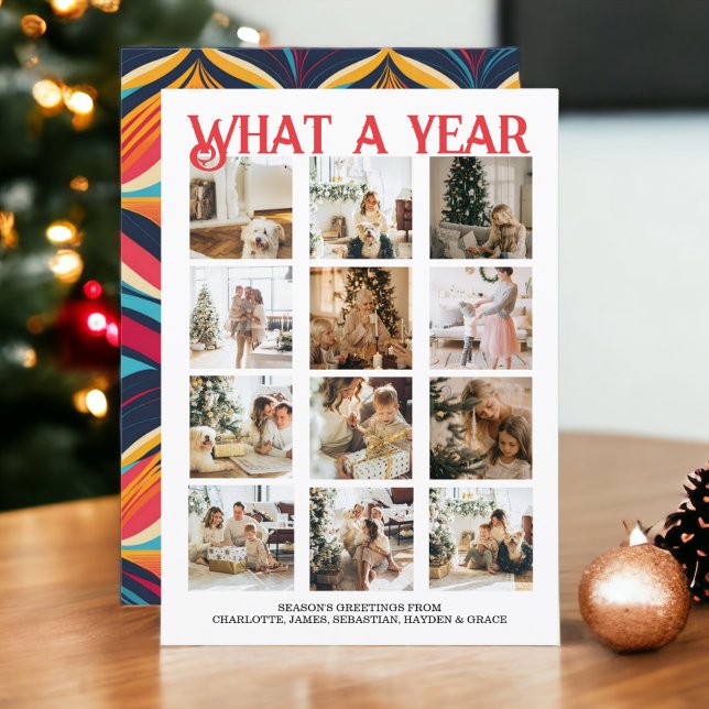 What a Year Photo Christmas Personalized Holiday Card (What a Year Photo Christmas Personalized Holiday Cards from Ricao. Retro color back. add own photos)