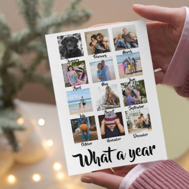 What a Year Photo Christmas Personalized Holiday Card (What a year - 12 photo template Christmas card from Ricaso. Make your own photo cards easily. )