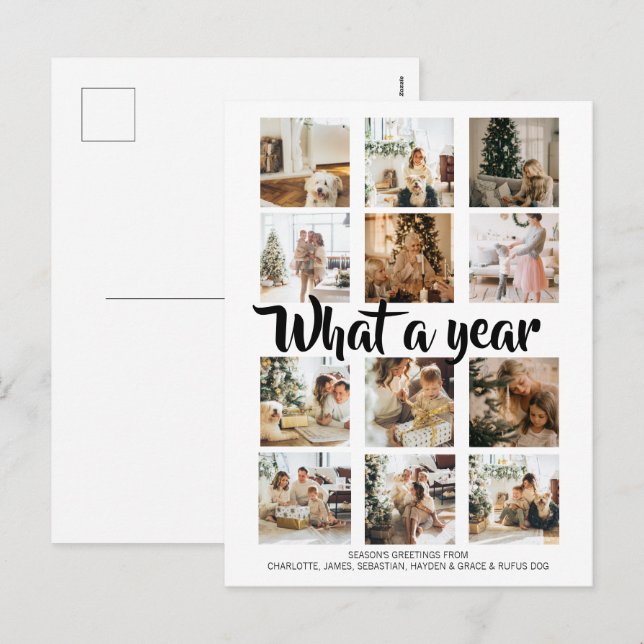 What a Year Photo Christmas Personalized Holiday Postcard (Front/Back)