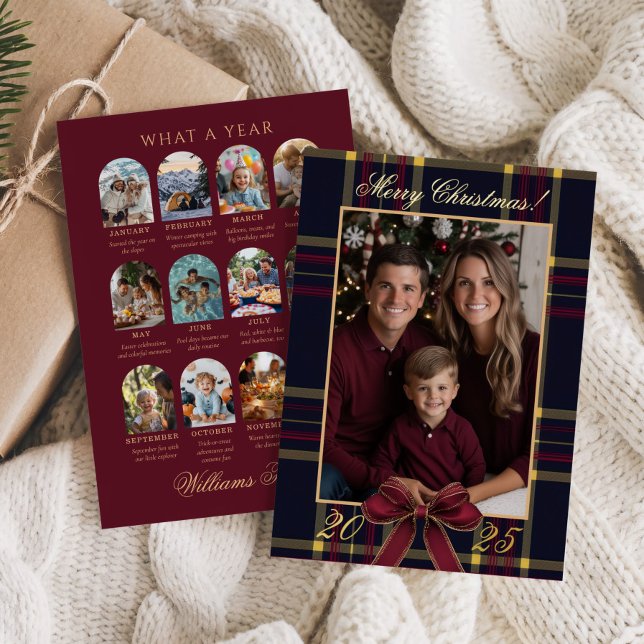 What a Year Photo Christmas Plaid Classic Holiday Foil Invitation (Creator Uploaded)