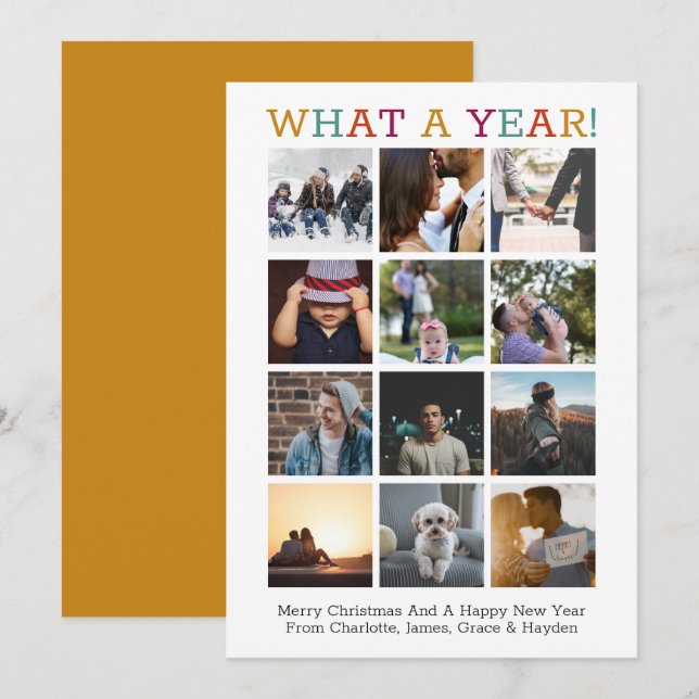 What A Year Photo Christmas Year In Review Card (Front/Back)