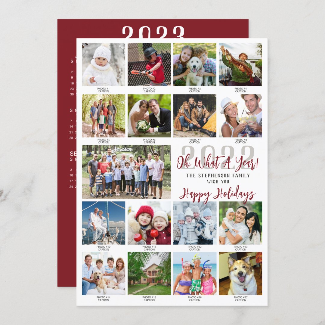 What A Year Photo Collage Captions 2023 Calendar Holiday Card Zazzle