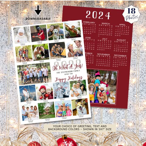 What A Year Photo Collage Captions 2024 Calendar Holiday Card