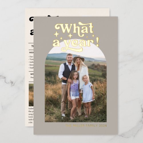 What a Year Photo Collage Personalized Christmas  Foil Holiday Card