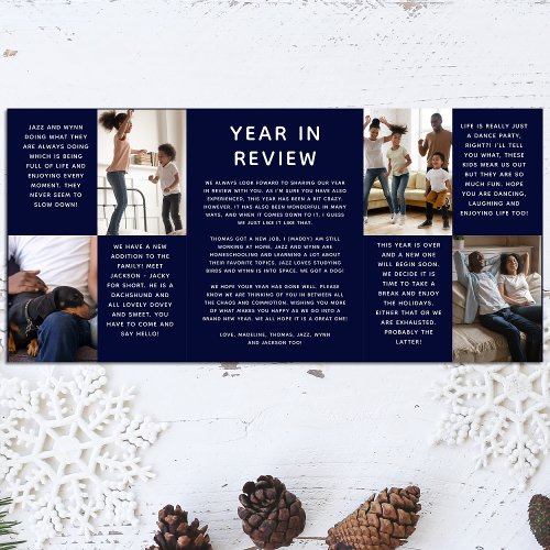 What a Year Photo Collage Year in Review  Tri_Fold Holiday Card