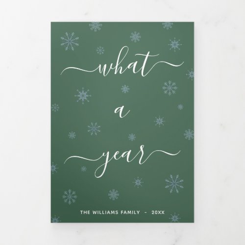 What A Year Photo Year in Review Green Tri_Fold Holiday Card