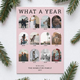 What a Year Pink Modern Photo Collage Christmas Holiday Card