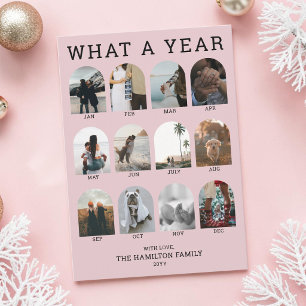What a Year Pink Modern Photo Collage Christmas Holiday Card
