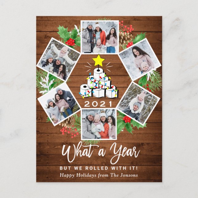 What a Year Quarantine Christmas Tree 6 Photo Postcard (Front)