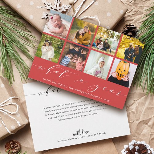 What a Year  Red Happy Holidays Photo Collage Holiday Card