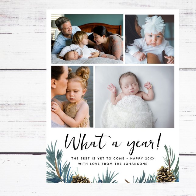 What A Year Review Modern Family Photo Collage  Holiday Postcard (Creator Uploaded)