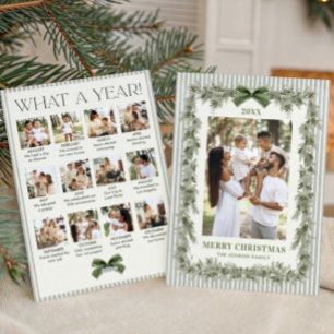 What a Year Sage Green Bow Christmas 13 Photo Holiday Card