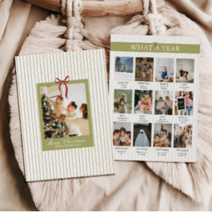 What a Year Striped Green Red Photo Christmas Holiday Card