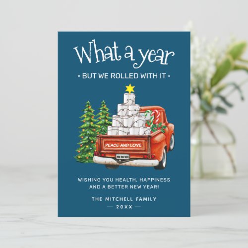 What A Year Toilet Paper Red Christmas Truck Holiday Card