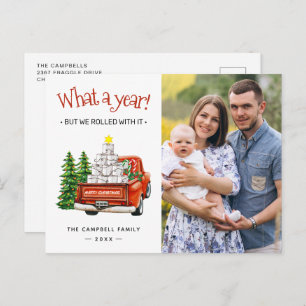 What A Year Vintage Christmas Tree Truck Holiday Postcard