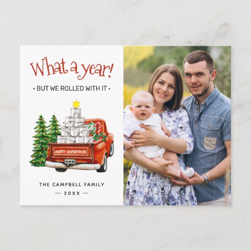 What A Year Vintage Christmas Tree Truck Holiday Postcard