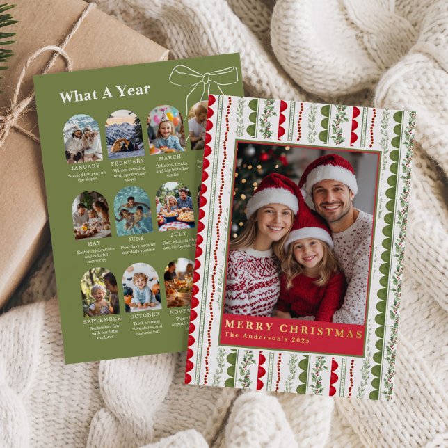 What A Year Whimsical Twelve Photo collage Foil Holiday Card (Creator Uploaded)