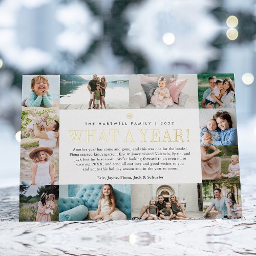 What a Year  Year in Review Photo Collage Foil Holiday Card