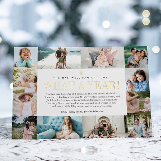 What a Year | Year in Review Photo Collage Foil Holiday Card (Creator Uploaded)