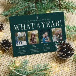 What a Year | Year in Review Photo Collage Holiday Card<br><div class="desc">Unique modern holiday card design features four favorite photos with custom captions, with your family name and "what a year!" above. Create an engaging year-in-review style card for family and friends by sharing photos of your family's special moments and describing them with our custom text templates. White lettering with handwritten...</div>