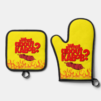 What About Kebob? Shish Kabob Skewered BBQ Meat Oven Mitt & Pot Holder Set
