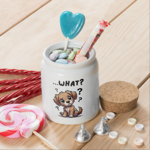 “…what?” Adorable Confused Cartoon Puppy Candy Jar