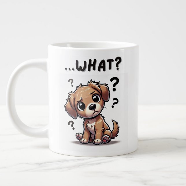 “…what?” Adorable Confused Cartoon Puppy Giant Coffee Mug (Left)