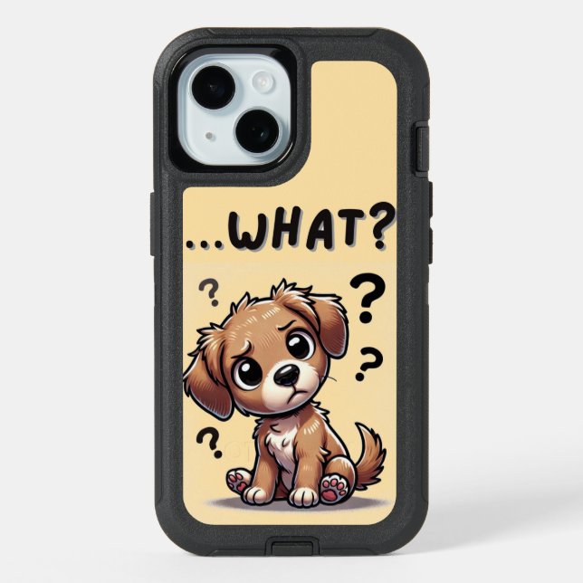“…what?” Adorable Confused Cartoon Puppy iPhone 15 Case (Back)