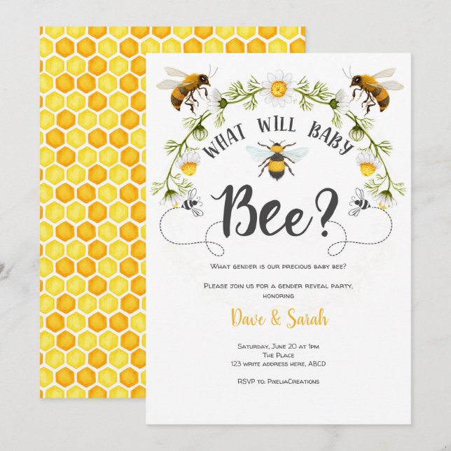 What baby will bee, Bee Gender reveal Invitation (Front/Back)