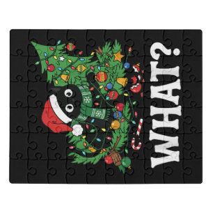 What Black Cat Funny Christmas Tree Jigsaw Puzzle