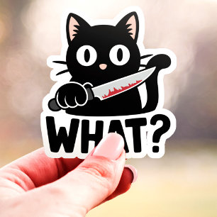 What? Black Cat with Knife Funny Vinyl Sticker