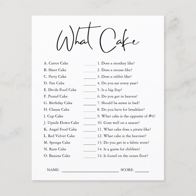 What Cake | Bridal Shower Game (Front)