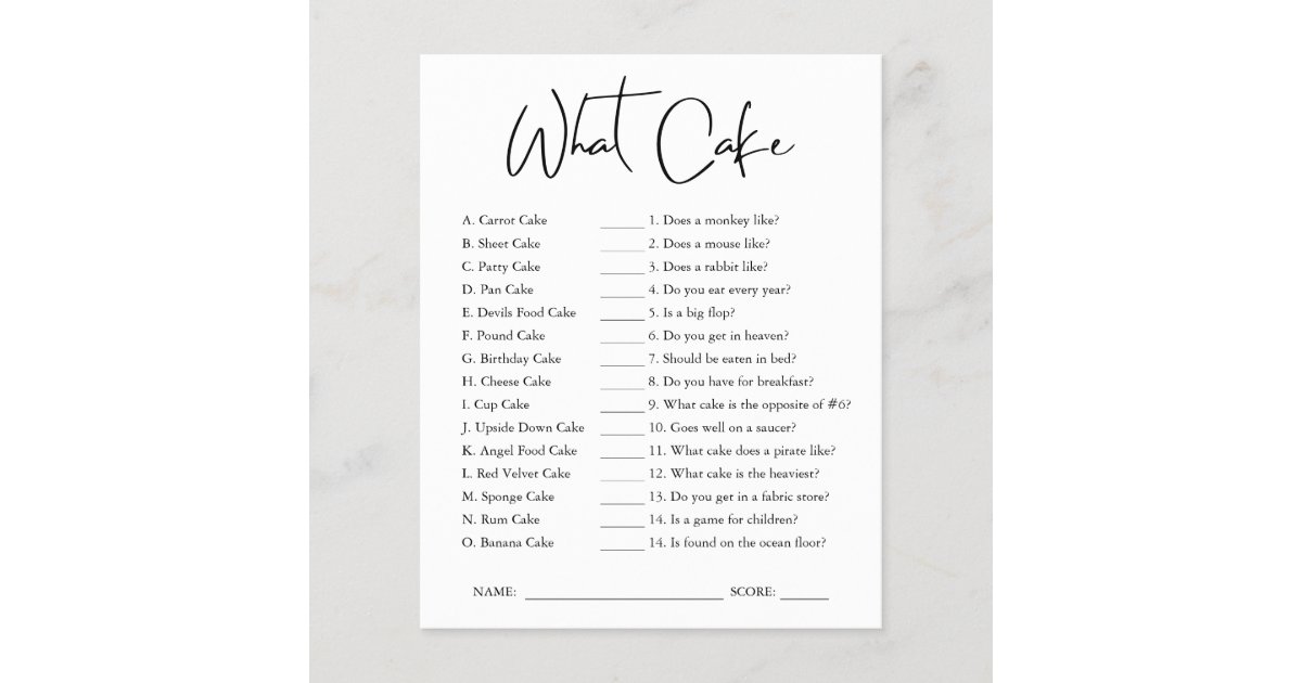 What Cake | Bridal Shower Game | Zazzle