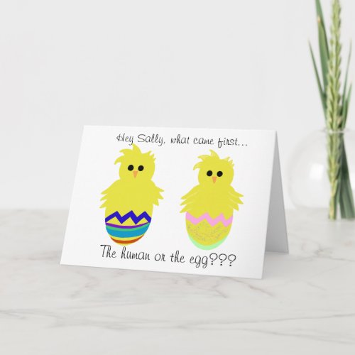 What Came First the Human or Egg  Fun Easter Card