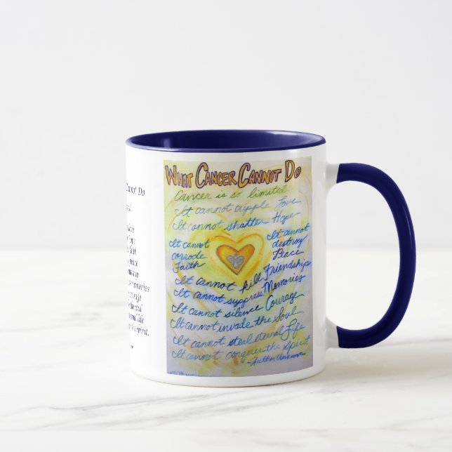 What Cancer Cannot Do Blue & Gold Text Mug or Cup (Right)
