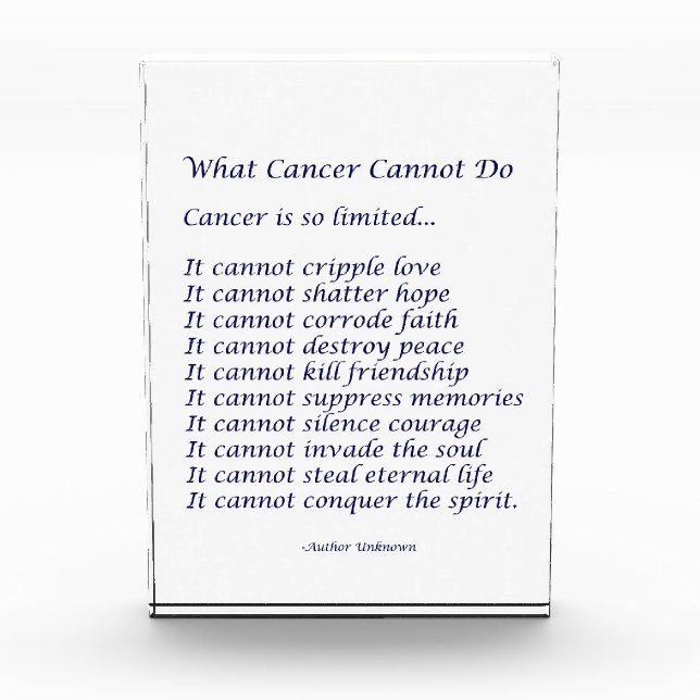 What Cancer Cannot Do Poem Custom Paperweight Award (Front)