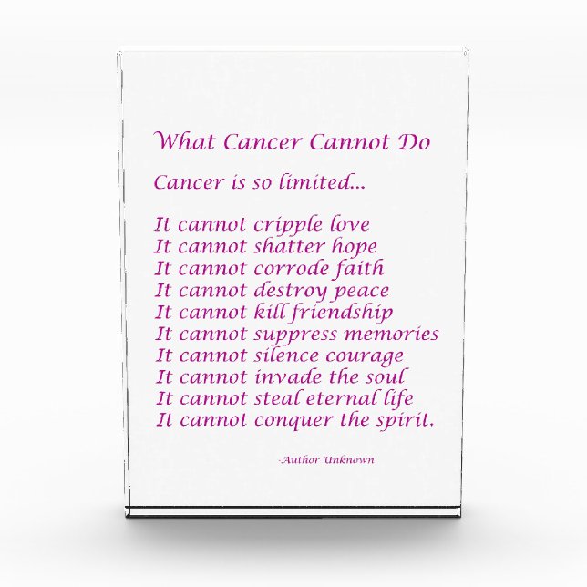 What Cancer Cannot Do Poem Custom Paperweight Award (Front)