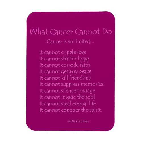 What Cancer Cannot Do Poem Magnet Pink Text