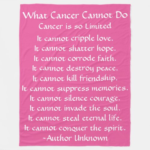 What Cancer Cannot Do Poem Pink Chemo Blanket