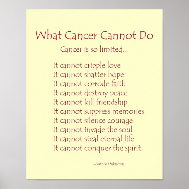 What Cancer Cannot Do Poem Poster Print (Front)