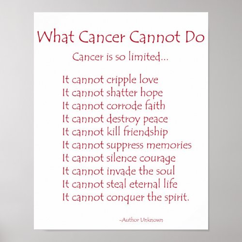 What Cancer Cannot Do Poem Poster Print