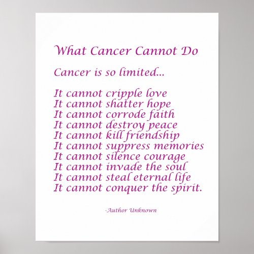 What Cancer Cannot Do Poem Poster Print