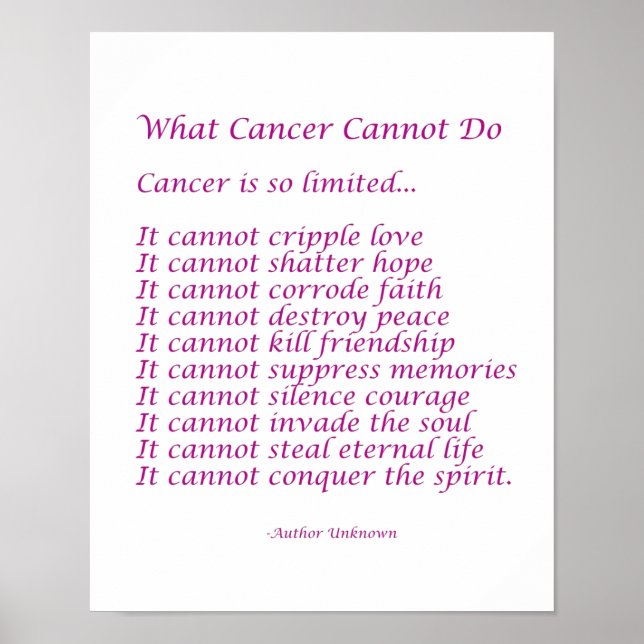 What Cancer Cannot Do Poem Poster Print (Front)