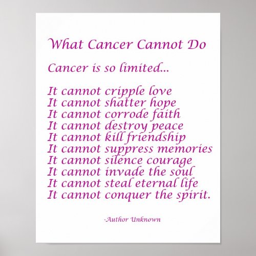 What Cancer Cannot Do Poem Poster Print