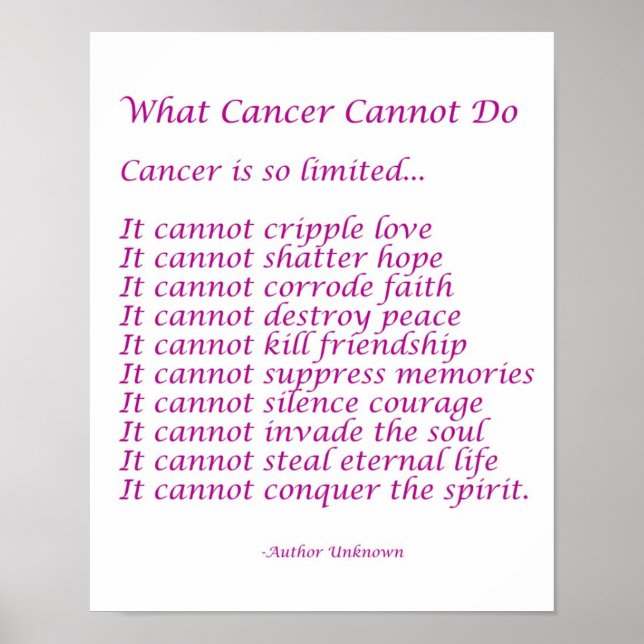 What Cancer Cannot Do Poem Poster Print (Front)