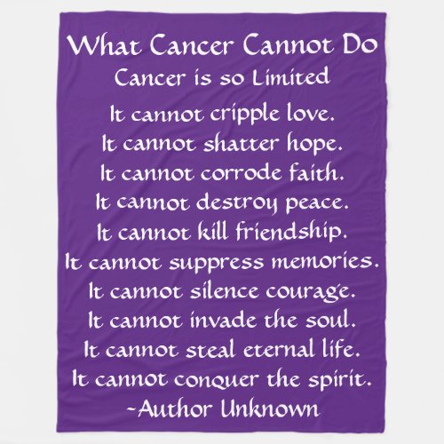 What Cancer Cannot Do Poem Purple Chemo Blanket