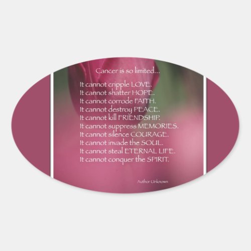 What Cancer Cannot Do Support and Encouragement Oval Sticker
