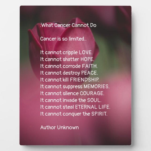 What Cancer Cannot Do, Support and Encouragement Plaque (Front)