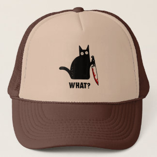What cat murder with knife horror cat halloween trucker hat