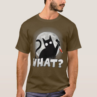 What Cat With Knife Full Moon Fun Funny Halloween T-Shirt